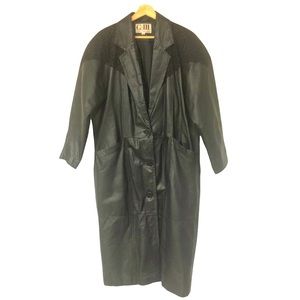 Oversized 80s Billie Eilish Vintage Leather Trench Coat Boxy Suede Shoulders M